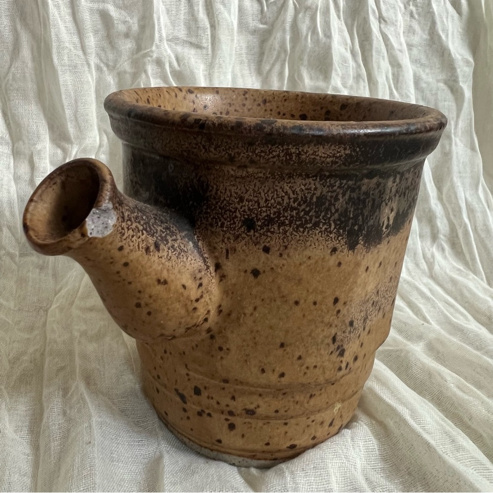 Vintage Speckled Stoneware Watering Pitcher - Picture 4 of 11